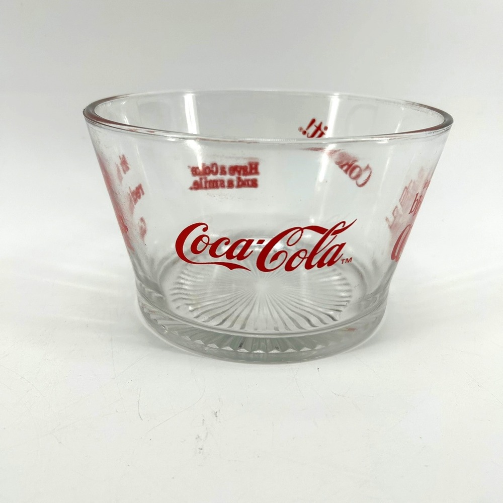 Coca-Cola Vintage Glass Candy Popcorn Bowl Red It's the Real Thing Coke Is It